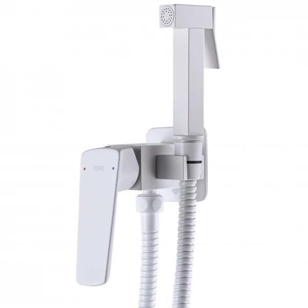 Змішувач гігієнічний TOPAZ LEXI TL 21106-H57-W моноблок вбудований, стоп-лійка латунь Білий глянець