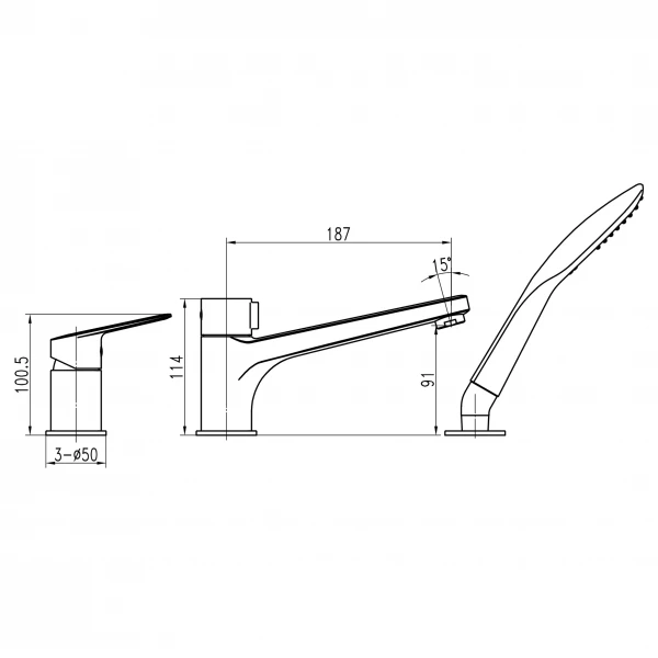 Смеситель для ванны TOPAZ CAPRI TCA-15111-H43 встроенный, 3 выхода, картридж D35 (комплект)