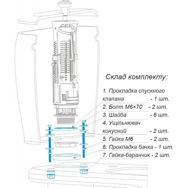 Набор SoloPlastк репежных и уплотнительных  элементов для смывного бачка с унитазом НКУБ-1