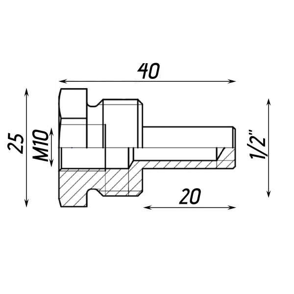 Погружная гильза 1/2″Н M10х 20мм латунная А07011А