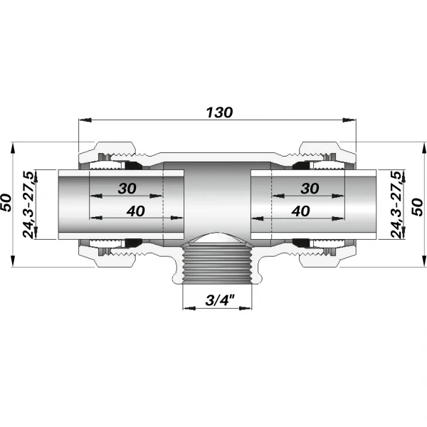 Соединение зажимное тройное с внутренней резьбой DN20(24,3–27,5) х 3/4″ TK AGAflex