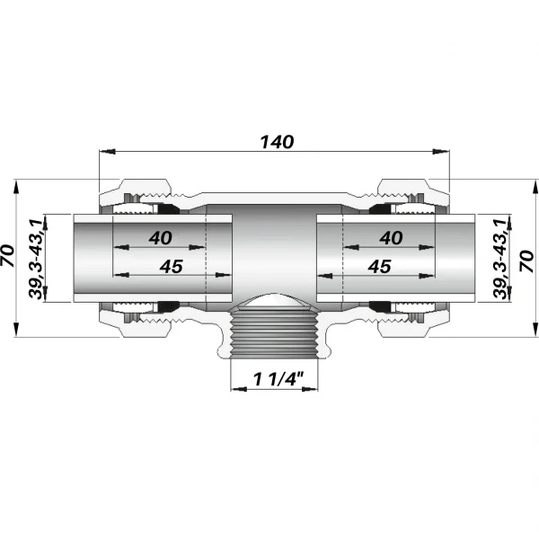 Соединение зажимное тройное с внутренней резьбой DN32(39,3-43,1 мм) х 1 1/4″ TK AGAflex