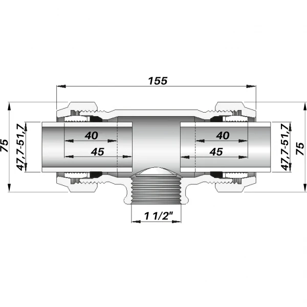 Соединение зажимное тройное с внутренней резьбой DN40(47,7-51,7 мм) х 1 1/2″ TK AGAflex