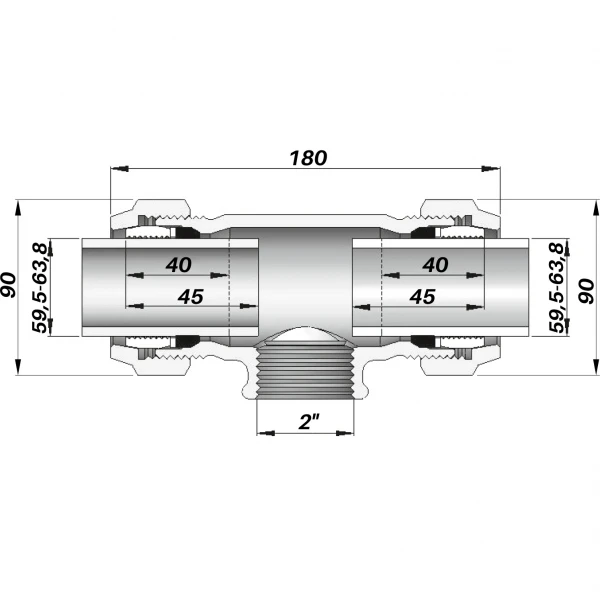 Соединение зажимное тройное с внутренней резьбой DN50(59,5-63,8 мм) х 2″ TK AGAflex