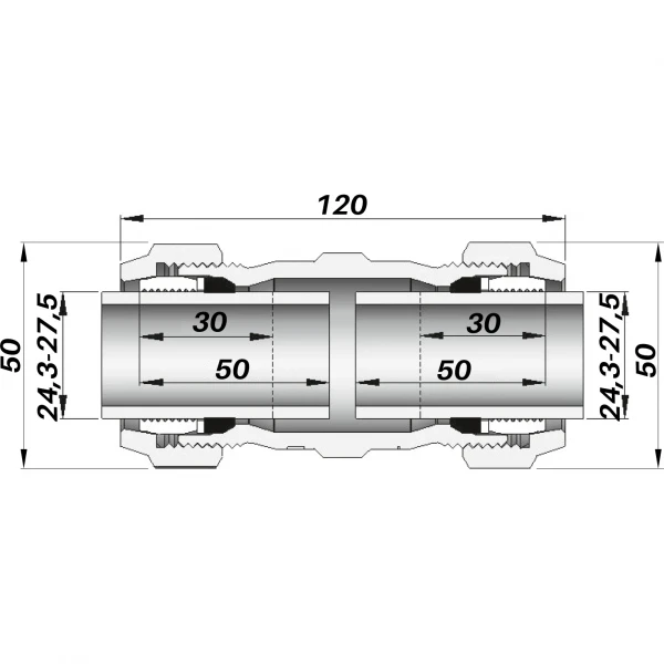 Соединение зажимное прямое двустороннее DN20(24,3-27,5 мм) OK AGAflex