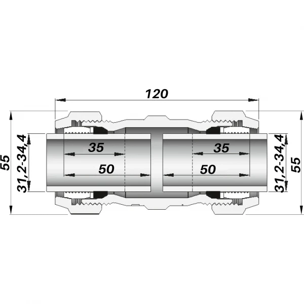 Соединение зажимное прямостороннее DN25(31,2-34,4 мм) OK AGAflex