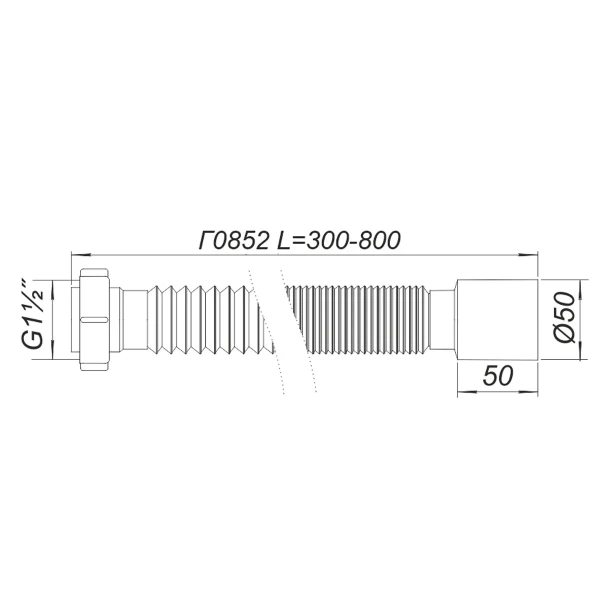 Трубка пластиковая гофрированная   Г0852 40х50 L=800 мм гайка пластик SOLOPLAST