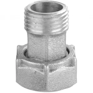 Штуцер для бытовой техники никелированный 1/2″ВР х 3/8″НР без резиновой прокладки Б2705КА(нк)