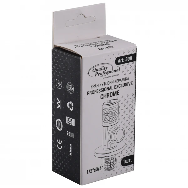 Кран кутовий кераміка PROFESSIONAL EXCLUSIVE 1/2″X3/4″ 898 CHROME (1шт.)