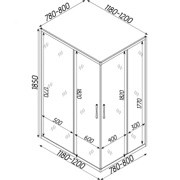 Душова кабіна прямокутна без піддона NOTEC N120FS BRAVO (1уп.)