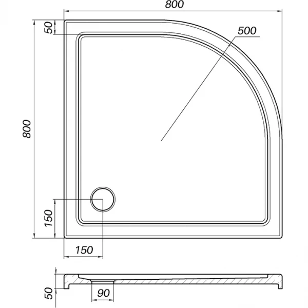 Душовий піддон півкруглий PILICA RS80I BRAVO (2уп.)