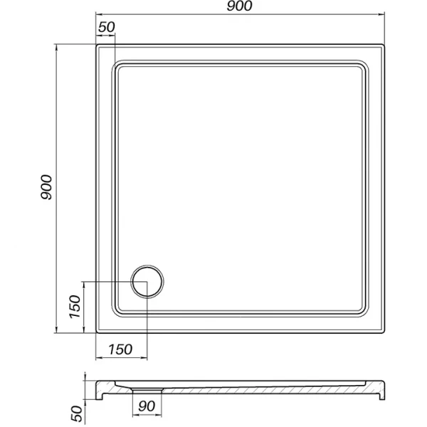 Душовий піддон квадратний BOBR SS90I BRAVO (2уп.)