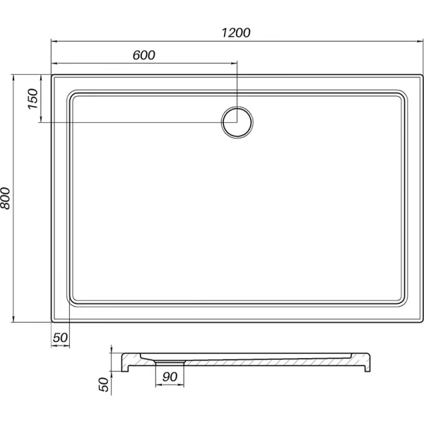 Душовий піддон прямокутний WKRA SS120I BRAVO (2уп.)