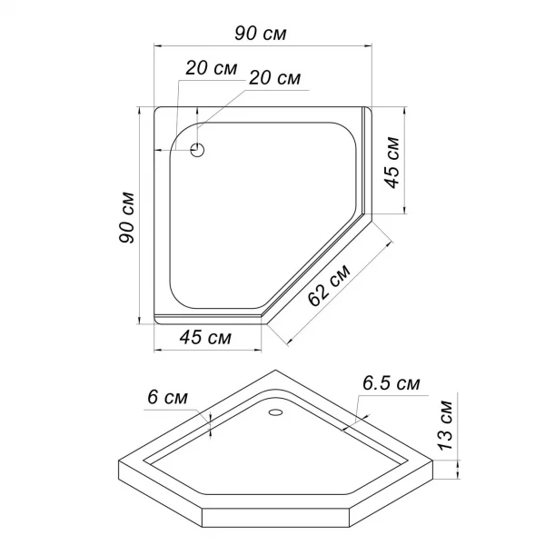 Душовий піддон пятикутний WIEPRZ PL90F BRAVO (1уп.)
