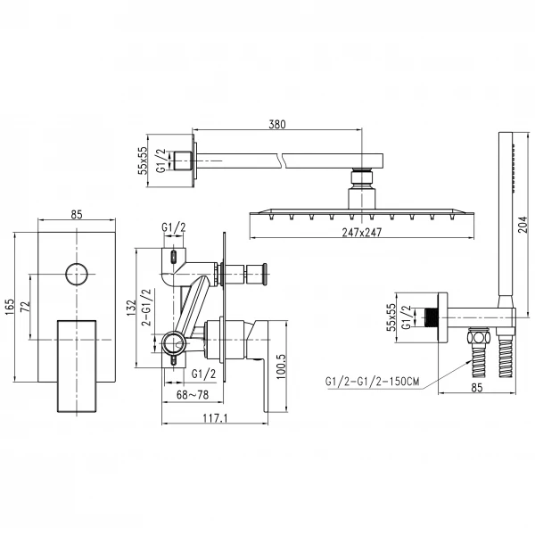 Змішувач для душу вбудований TOPAZ ODISS TO-18205-H66-WW