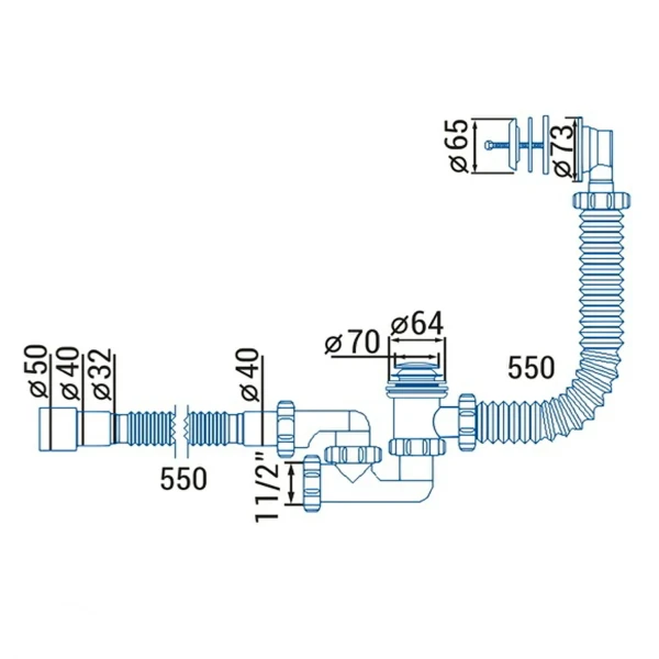 Сифон ″Waterstal″для ванни регульований Click-Clack з гнучкою трубою 32/40/50 (А - 18089)