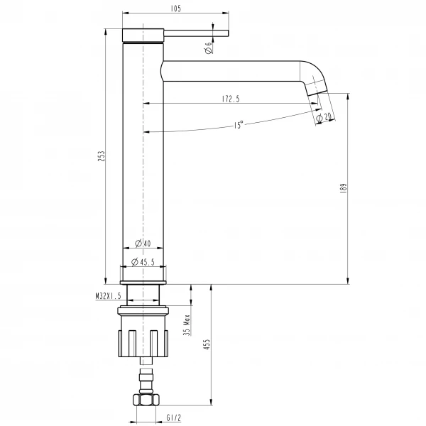 Змішувач для умивальника TOPAZ LOFT TLF 32203-H75-C