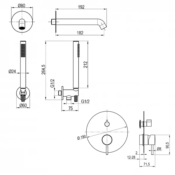 Змішувач для ванни вбудований TOPAZ LOFT TLF 32202-H39-C