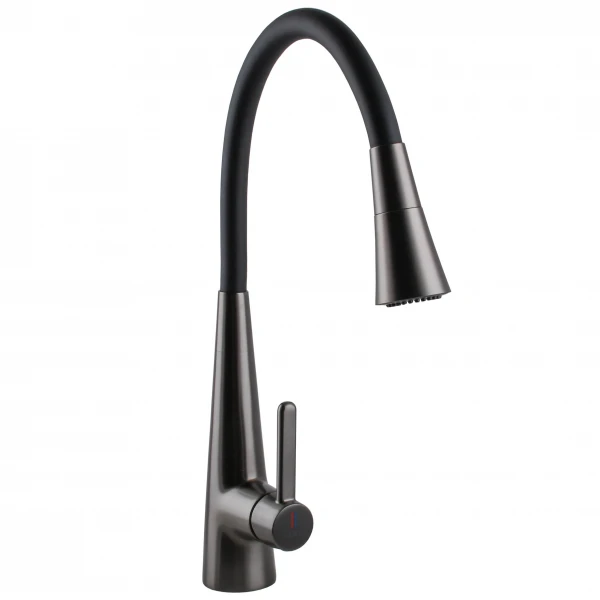 Змішувач для кухні Globus Lux LAZER Pro GLPR-203SM-GPлатунь Графіт,гофровилив Чорний з душ.насадкою