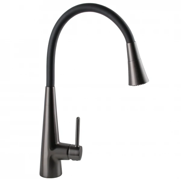 Змішувач для кухні Globus Lux LAZER Pro GLPR-203SM-GPлатунь Графіт,гофровилив Чорний з душ.насадкою