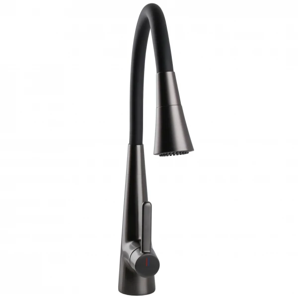 Змішувач для кухні Globus Lux LAZER Pro GLPR-203SM-GPлатунь Графіт,гофровилив Чорний з душ.насадкою