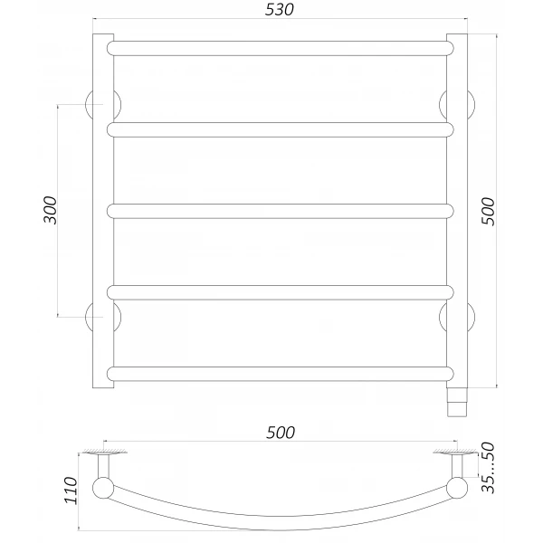 Рушникосушарка UNIO LD ЕU 500-500-5 BLK Драбинка Дуга електро чорна