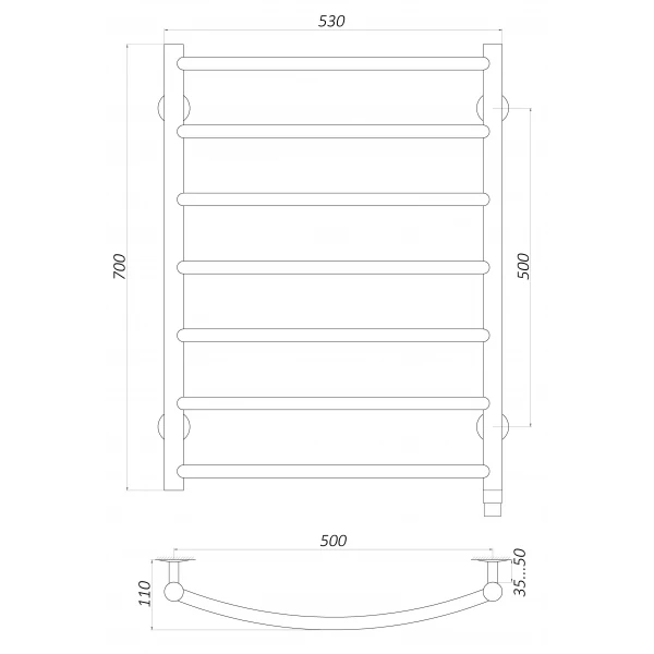 Рушникосушарка UNIO LD ЕU 700-500-7 BLK Драбинка Дуга електро чорна