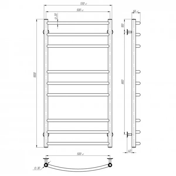 Рушникосушарка UNIO LDE ЕU 1000-500-9 Драбинка Дуга Еліт електро