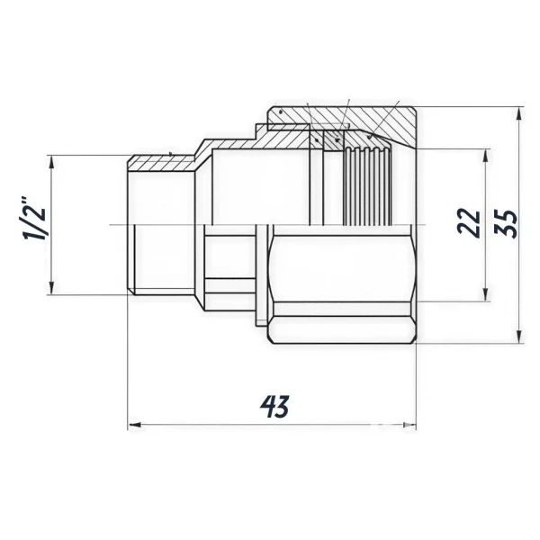 Соединение зажимное прямое для трубы Ø22мм 1/2″Н латунное LS332S OPTIMUM