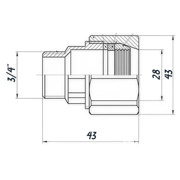 З'єднання зажимне пряме для труби Ø28мм 3/4″З латунне LS442S OPTIMUM