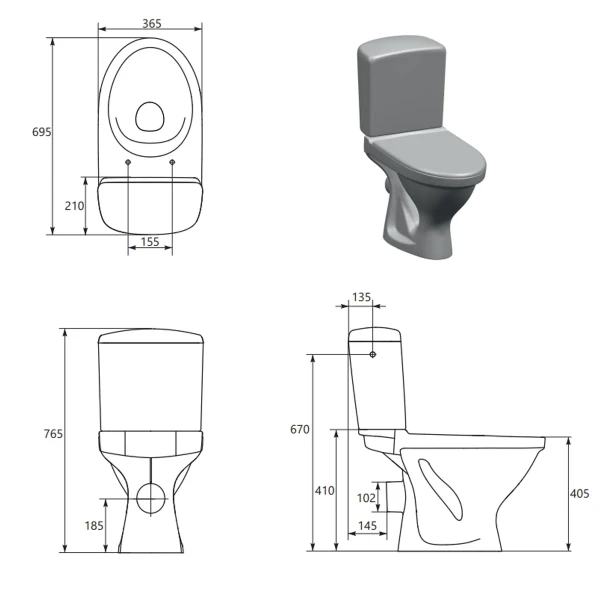 Компакт Cersanit 839 ЕKO II SIMPLEON 031 3/6 з кришкою поліпропілен металеве кріплення (UА)