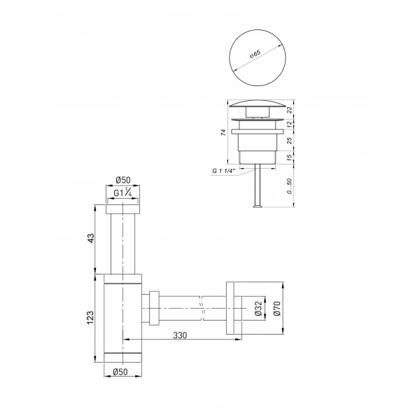 Сифон латунь з донним клапаном Globus Lux GSB-32-125-04BB