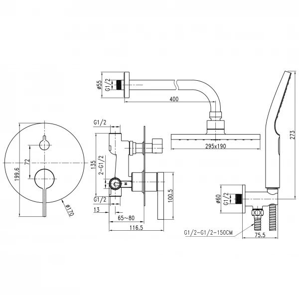 Душевая система встроенная TOPAZ MODERNO TMD-33205-H78A