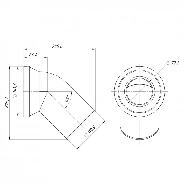 Коліно OPTIMUM для унітазу 45 ° D110 пластик OPTI 31410/227