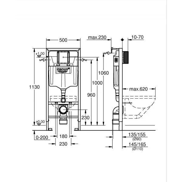 Комплект Grohe Set Унитаз QUADRO-0301-T3 + Инсталляция 38536001 + панель 38732000 (38536001QUADRO0301T3)