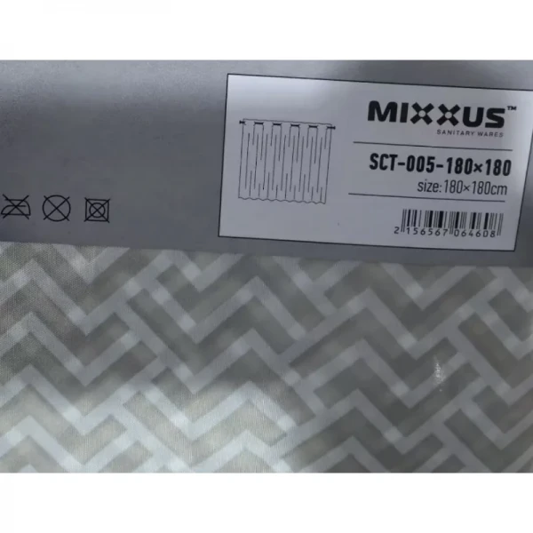 Шторка для ванної Mixxus SCT-005-180x180 з поліестеру із вбудованими кільцями (Візерунок сірий) (AC0646)