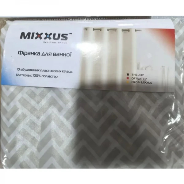Шторка для ванної Mixxus SCT-005-180x180 з поліестеру із вбудованими кільцями (Візерунок сірий) (AC0646)
