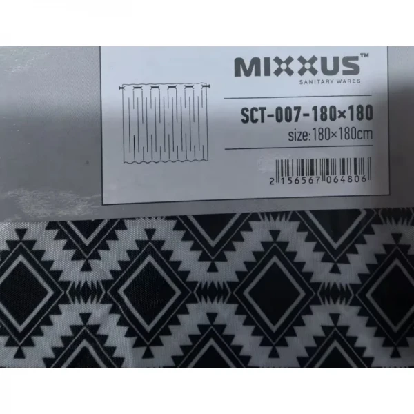 Шторка для ванної Mixxus SCT-007-180x180 з поліестеру із вбудованими кільцями (Візерунок 