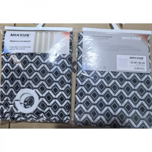 Шторка для ванної Mixxus SCT-007-180x180 з поліестеру із вбудованими кільцями (Візерунок 