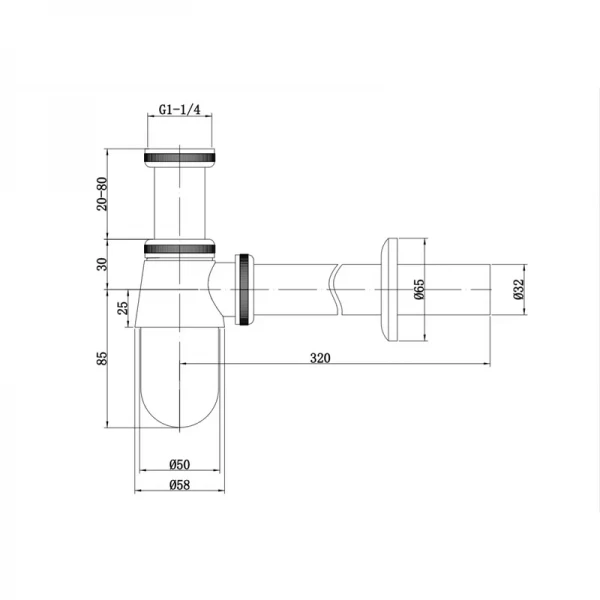 Сифон для раковини Champion SIPHON-01 BLACK без випуску (під донний клапан) без ревізії (Колір чорний) 1 1/4'' (AC3573)