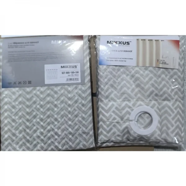 Шторка для ванной Mixxus SCT-005-180x180 из полиэстера со встроенными кольцами (Узор серый) (AC3575)