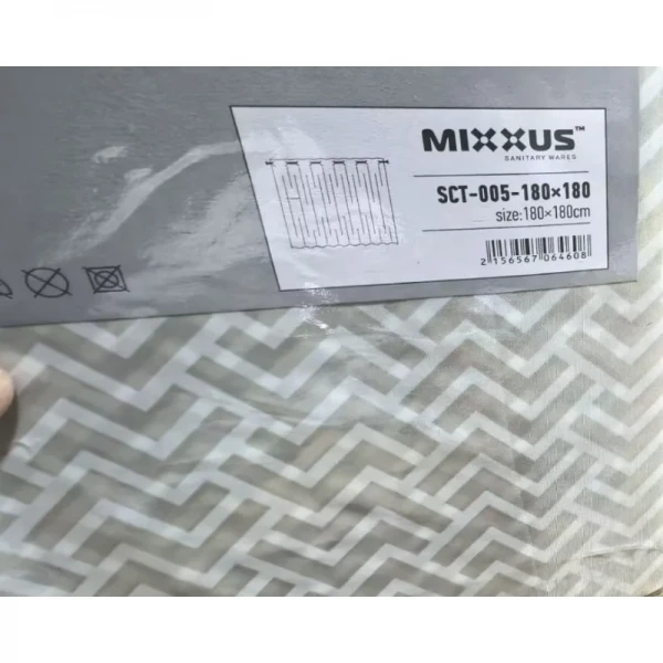 Шторка для ванной Mixxus SCT-005-180x180 из полиэстера со встроенными кольцами (Узор серый) (AC3575)