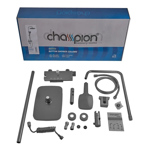 Душевая колонна Champion PBL-009-J Graphite со смесителем с кнопочным переключателем, 4 режима (CH6500)