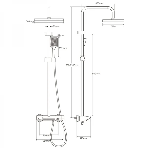 Душова колона ARMATA BCF-009-J алюмінієва графітова з кнопковим перемикачем на 3 режими (CH6507)