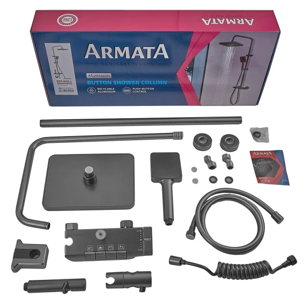 Душевая колонна Armata BCS-009-J Graphite со смесителем с кнопочным переключателем, 4 режима (CH6509)