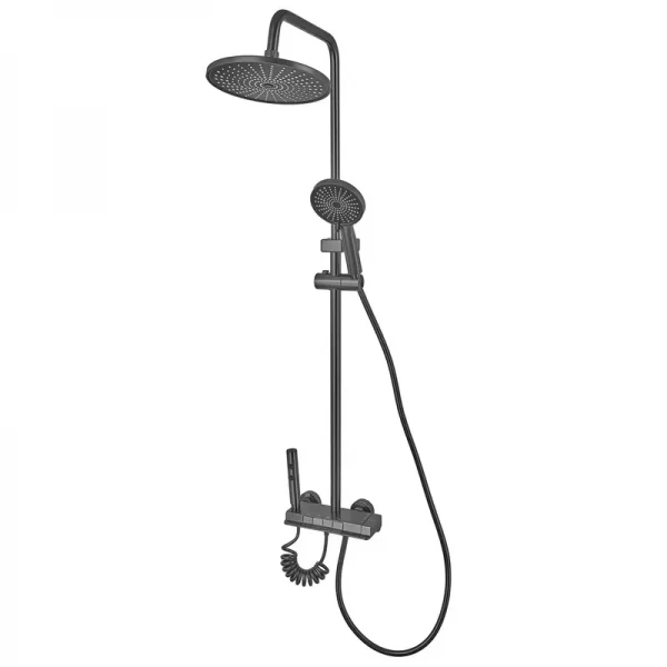 Душевая колонна со смесителем с кнопочным переключателем из алюминия CHAMPION PBD-009-J GRAPHITE, 4 режима (CH6550)