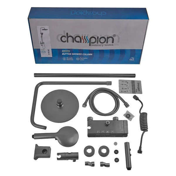 Душевая колонна со смесителем с кнопочным переключателем из алюминия CHAMPION PBD-009-J GRAPHITE, 4 режима (CH6550)
