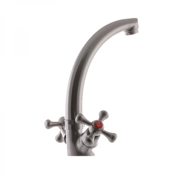 Смеситель для умывальника EUROPRODUCT Smes 272 латунный цвета нержавеющей стали, двухвентильный с поворотным изливом (EP0093)