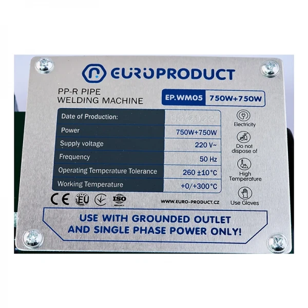Паяльник Europroduct EP.WM05 для PPR труб (плоскі насадки) 20/40mm (EP6095)