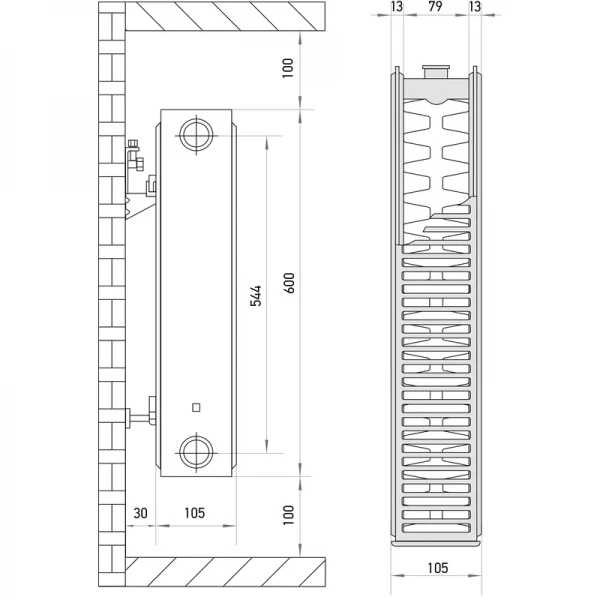 Стальной радиатор Europroduct 22 x 600 x 1100 (боковое подкл.) (EP6168)